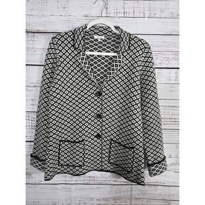 Gio & Gio Made in Italy Women's knit Cardigan Sweater Blk White Diamond Size M